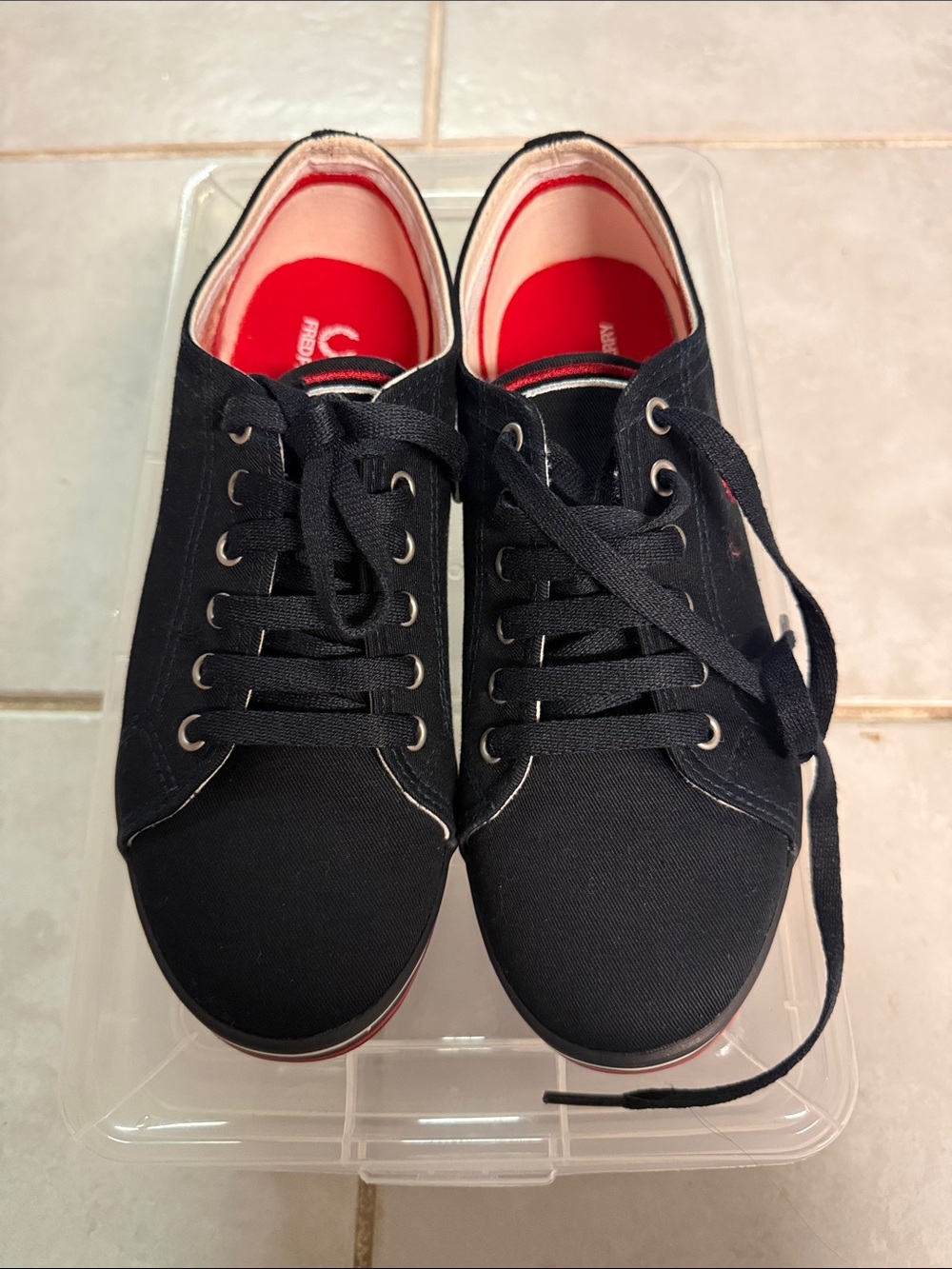 Fred Perry Black Canvas Low-Top Sneakers with Red Inners